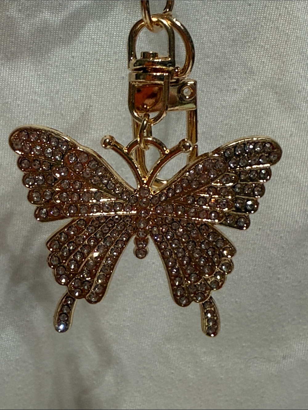 Gold Tone Rhinestone Butterfly Keychain - Picture 3 of 5